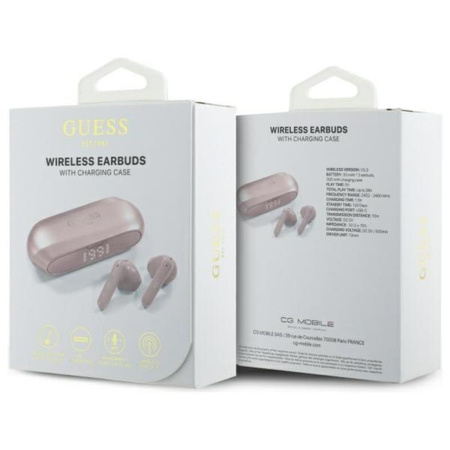 Guess Elongated Metalic Printed Logo - Słuchawki Bluetooth TWS + etui ładujące (różowy) (GUTWSC2MCDSP)