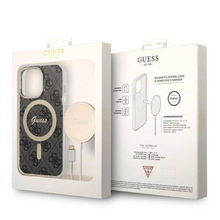 Guess Bundle Pack MagSafe 4G - Zestaw etui + ładowarka MagSafe iPhone 13 Pro (czarny/złoty) (GUBPP13LH4EACSK)