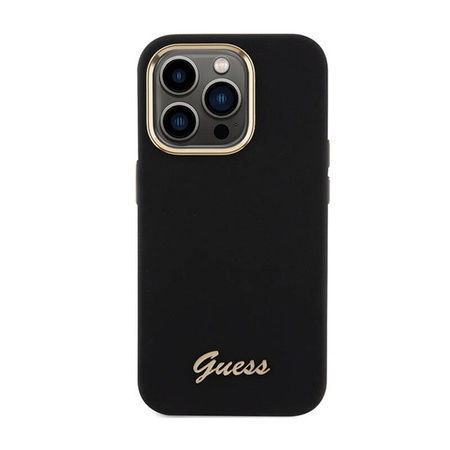 Guess Silicone Script Metal Logo & Frame - Etui iPhone 15 Pro Max (czarny) (GUHCP15XSMBSLK)