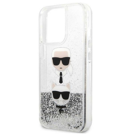 Karl Lagerfeld Liquid Glitter Karl & Choupette Head - Etui iPhone 13 Pro Max (srebrny) (KLHCP13XKICGLS)