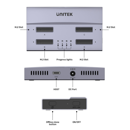 Unitek USB4 4-kieszeniowa stacja dokująca/ klonująca M.2 SSD (S1243BGY01-EU)
