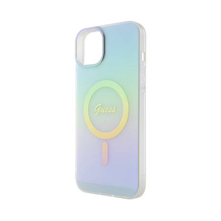 Guess IML Iridescent MagSafe - Etui iPhone 15 Plus (turkusowy) (GUHMP15MHITSQ)