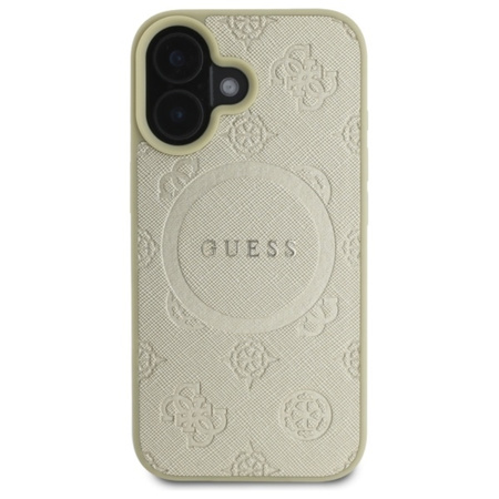 Guess Saffiano Peony Classic Logo MagSafe - Etui iPhone 16 (złoty) (GUHMP16SPSAPSMED)