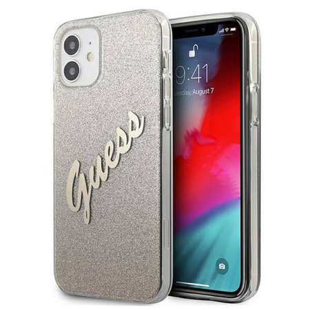 Guess Glitter Gradient Script - Etui iPhone 12 mini (złoty) (GUHCP12SPCUGLSGO)