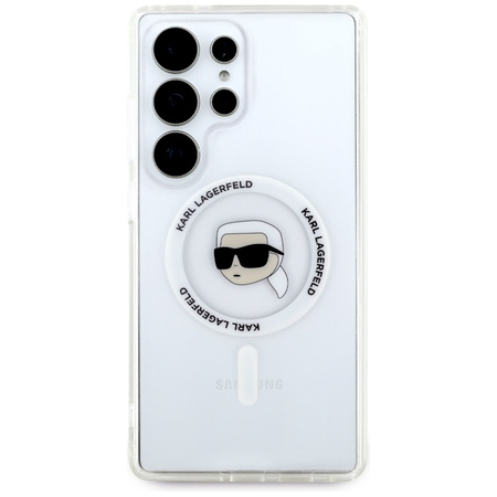 Karl Lagerfeld Button Karl Head Printed Logo MagSafe - Etui Samsung Galaxy S25 Ultra (biały) (KLHMS25LHLSKIH)