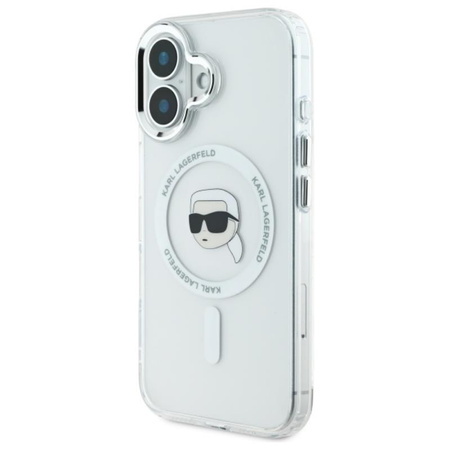Karl Lagerfeld IML Metal Karl Head MagSafe - Etui iPhone 16 Plus (biały) (KLHMP16MHLSKIH)