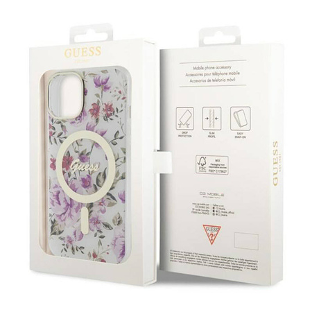 Guess Flower MagSafe - Etui iPhone 14 (Przezroczysty) (GUHMP14SHCFWST)