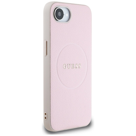 Guess Grained Ring MagSafe - Etui do iPhone 16e (różowy) (GUHMPSE4PGHSMMP)