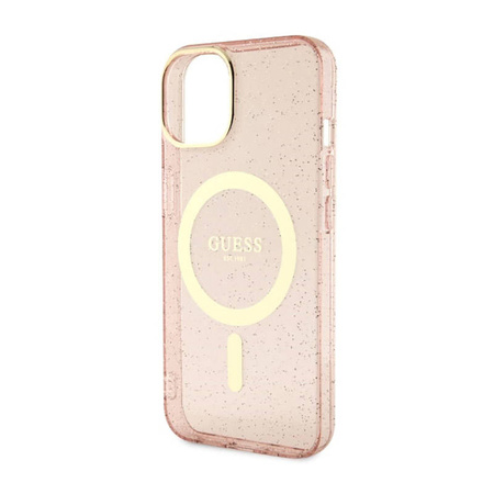 Guess Glitter Gold MagSafe - Etui iPhone 14 Plus (Różowy) (GUHMP14MHCMCGP)