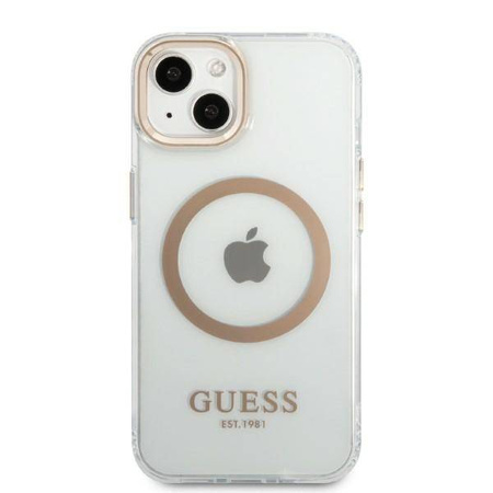 Guess Metal Outline Magsafe - Etui iPhone 13 (przezroczysty / złoty) (GUHMP13MHTRMD)
