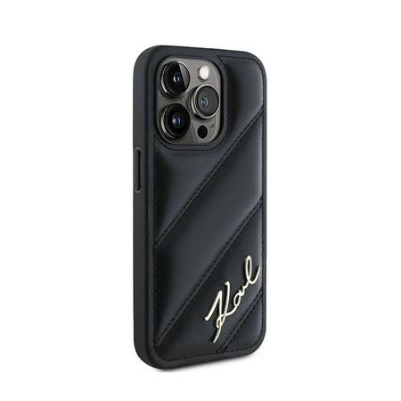 Karl Lagerfeld Diagonal Quilted Script - Etui iPhone 15 Pro (czarny) (KLHCP15LPQDSMGK)