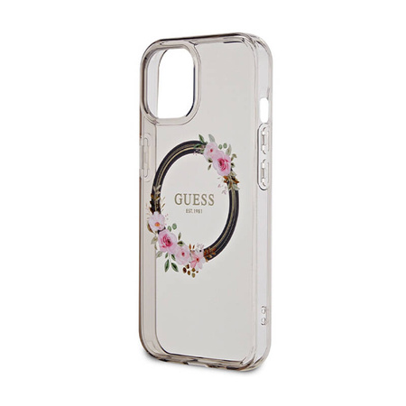 Guess IML Flowers Wreath MagSafe - Etui iPhone 15 (czarny) (GUHMP15SHFWFCK)