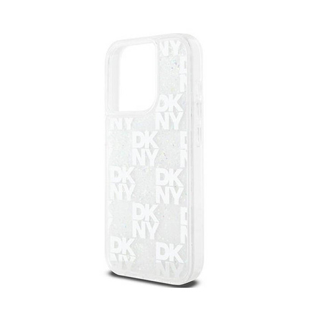 DKNY Liquid Glitter Multilogo - Etui iPhone 15 Pro (biały) (DKHCP15LLCPEPT)