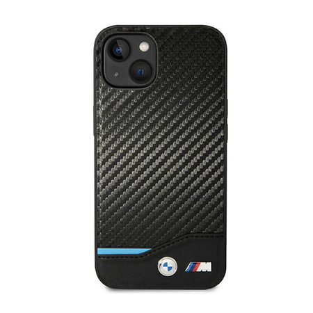 BMW Leather Carbon Blue Line – Etui iPhone 14 (Czarny) (BMHCP14S22NBCK)
