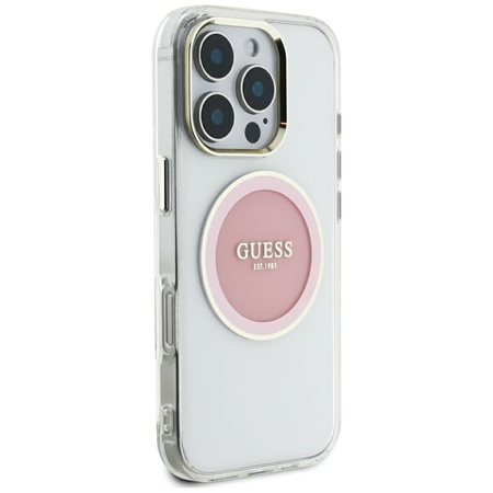 Guess IML Metal Colored Circle Classic Logo MagSafe - Etui do iPhone 16 Pro Max (różowy) (GUHMP16XHTDRCEDP)
