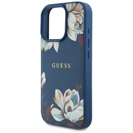 Guess Grained Printed Flower Pattern MagSafe - Etui do iPhone 16 Pro Max (niebieski) (GUHMP16XPGNMPLMB)