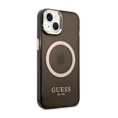 Guess Gold Outline Translucent MagSafe - Etui iPhone 14 Plus (czarny) (GUHMP14MHTCMK)
