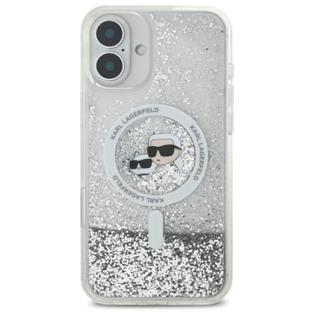 Karl Lagerfeld Liquid Glitter Karl & Choupette Head MagSafe - Etui iPhone 16 Plus (przezroczysty) (KLHMP16MLGKCSGH)