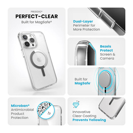 Speck Presidio Perfect-Clear MagSafe - Etui iPhone 15 Pro Max (Clear / Chrome Finish / Serene Silver) (150571-3240)