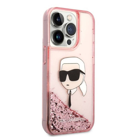 Karl Lagerfeld Liquid Glitter NFT Karl's Head - Etui iPhone 14 Pro (różowy) (KLHCP14LLNKHCP)
