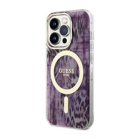 Guess Leopard MagSafe - Etui iPhone 14 Pro Max (Różowy) (GUHMP14XHLEOPWP)