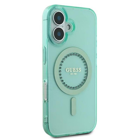 Guess IML Rhinestones MagSafe - Etui iPhone 16 (zielony) (GUHMP16SPFTDTEN)