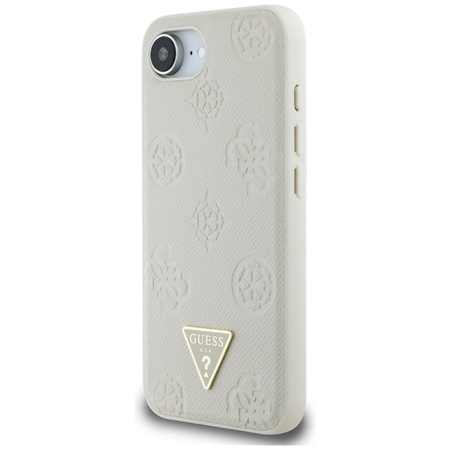 Guess Grained Hot Stamp Peony Triangle Logo MagSafe - Etui do iPhone 16e (beżowy) (GUHMPSE4PGBTME)