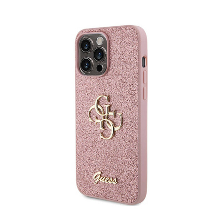 Guess Glitter Script Big 4G - Etui iPhone 15 Pro (różowy) (GUHCP15LHG4SGP)