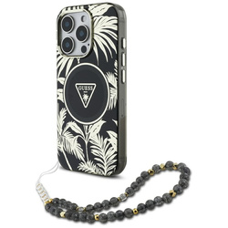 Guess Palm Trees Triangle Pearl Strap MagSafe - Etui do iPhone 16 Pro Max (czarny) (GUHMP16XHPCTPLSK)