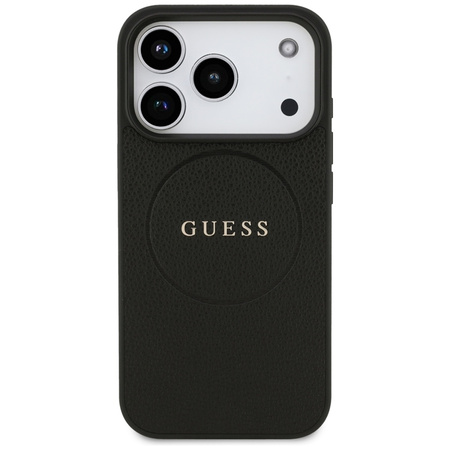 Guess Grained Ring MagSafe - Etui iPhone 17 Pro (czarny) (GUHMP17LPGHSMMK)