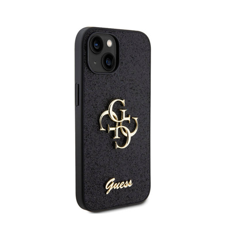 Guess Glitter Script Big 4G - Etui iPhone 15 (czarny) (GUHCP15SHG4SGK)