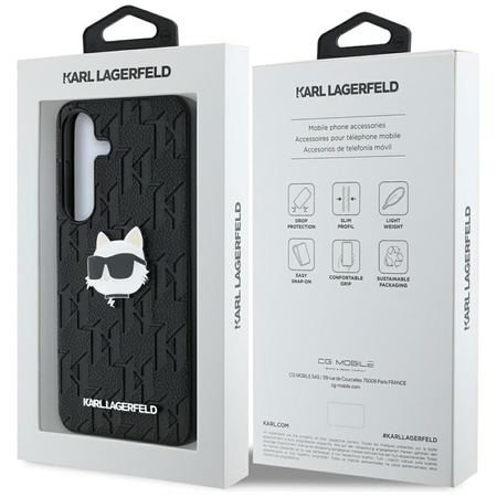 Karl Lagerfeld Leather Monogram Pin Logo Choupette Head - Etui Samsung Galaxy S25 (czarny) (KLHCS25SPGKLCHPK)