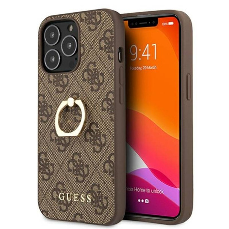 Guess 4G Ring Case - Etui iPhone 13 Pro (brązowy) (GUHCP13L4GMRBR)