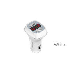 Borofone - ładowarka samochodowa 2x USB z wyświetlaczem LCD, biały (BFO-BZ3-W)