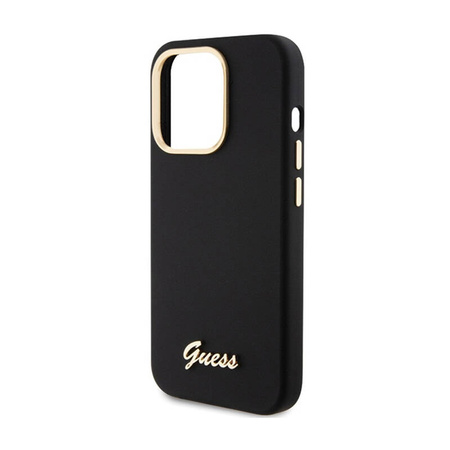 Guess Silicone Script Metal Logo & Frame - Etui iPhone 15 Pro Max (czarny) (GUHCP15XSMBSLK)