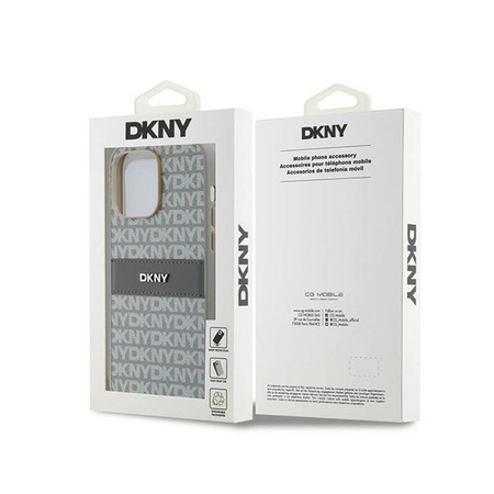 DKNY Leather Mono Stripe & Metal Logo - Etui iPhone 14 Pro (beżowy) (DKHCP14LPRTHSLE)