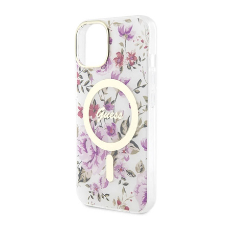 Guess Flower MagSafe - Etui iPhone 14 Plus (Przezroczysty) (GUHMP14MHCFWST)