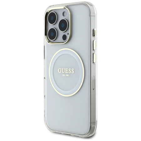 Guess IML Metal Colored Circle Classic Logo MagSafe - Etui do iPhone 16 Pro (biały) (GUHMP16LHTDRCEDH)