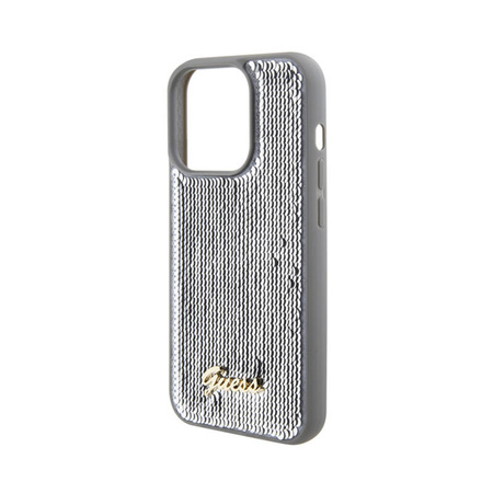 Guess Sequin Script Metal - Etui iPhone 15 Pro (srebrny) (GUHCP15LPSFDGSS)