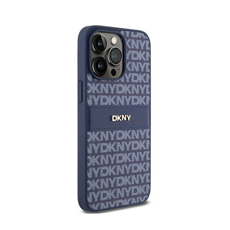 DKNY Leather Mono Stripe & Metal Logo - Etui iPhone 15 Pro Max (niebieski) (DKHCP15XPRTHSLB)