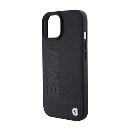 BMW Leather Hot Stamp MagSafe - Etui iPhone 15 Plus (Czarny) (BMHMP15MSLLBK)