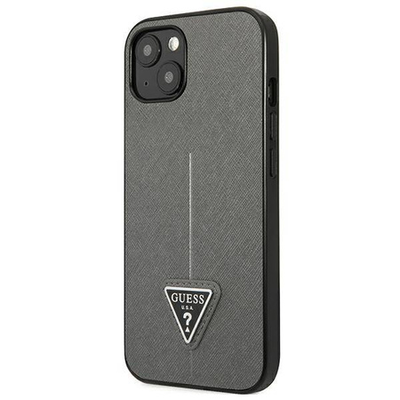 Guess Saffiano Triangle Logo Case – Etui iPhone 13 (srebrny) (GUHCP13MPSATLG)