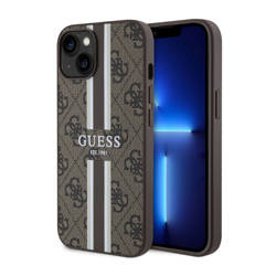 Guess 4G Printed Stripes MagSafe - Etui iPhone 14 Plus (Brązowy) (GUHMP14MP4RPSW)
