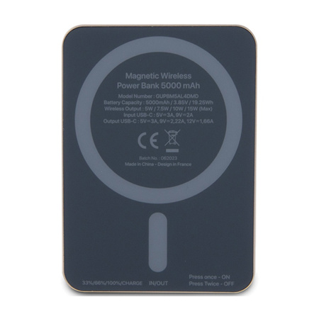 Guess 4G Strassed Metal Logo MagSafe - Power Bank indukcyjny 5000 mAh 15W MagSafe (złoty) (GUPBM5AL4DMD)