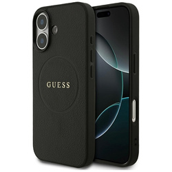 Guess Grained Ring MagSafe - Etui iPhone 17 (czarny) (GUHMP17SPGHSMMK)