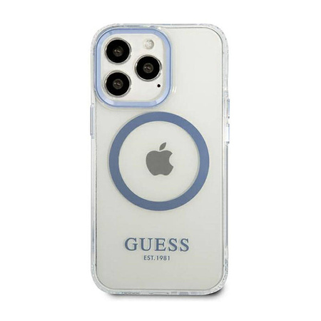 Guess Metal Outline Magsafe - Etui iPhone 13 Pro (przezroczysty / niebieski) (GUHMP13LHTRMB)