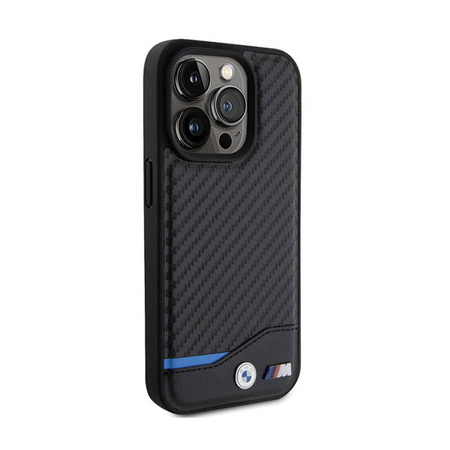 BMW Leather Carbon Blue Line - Etui iPhone 15 Pro (czarny) (BMHCP15L22NBCK)