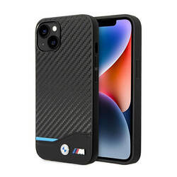 BMW Leather Carbon Blue Line – Etui iPhone 14 (Czarny) (BMHCP14S22NBCK)