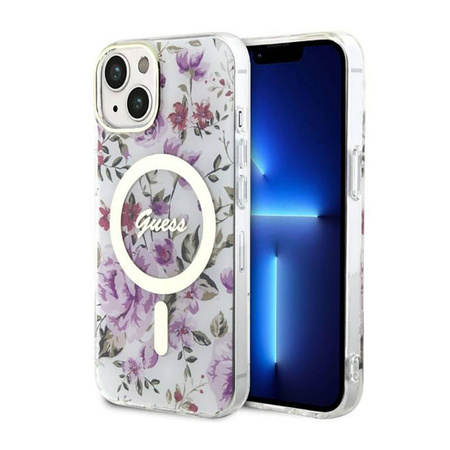 Guess Flower MagSafe - Etui iPhone 14 Plus (Przezroczysty) (GUHMP14MHCFWST)