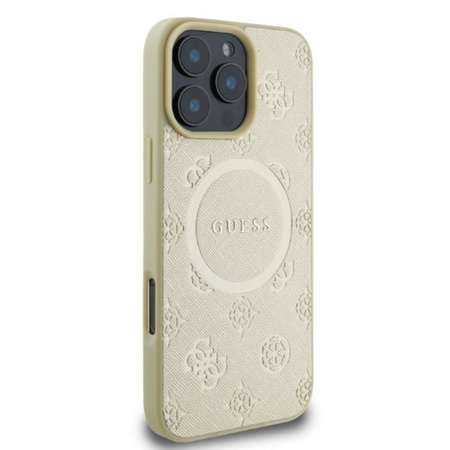Guess Saffiano Peony Classic Logo MagSafe - Etui iPhone 16 Pro (złoty) (GUHMP16LPSAPSMED)